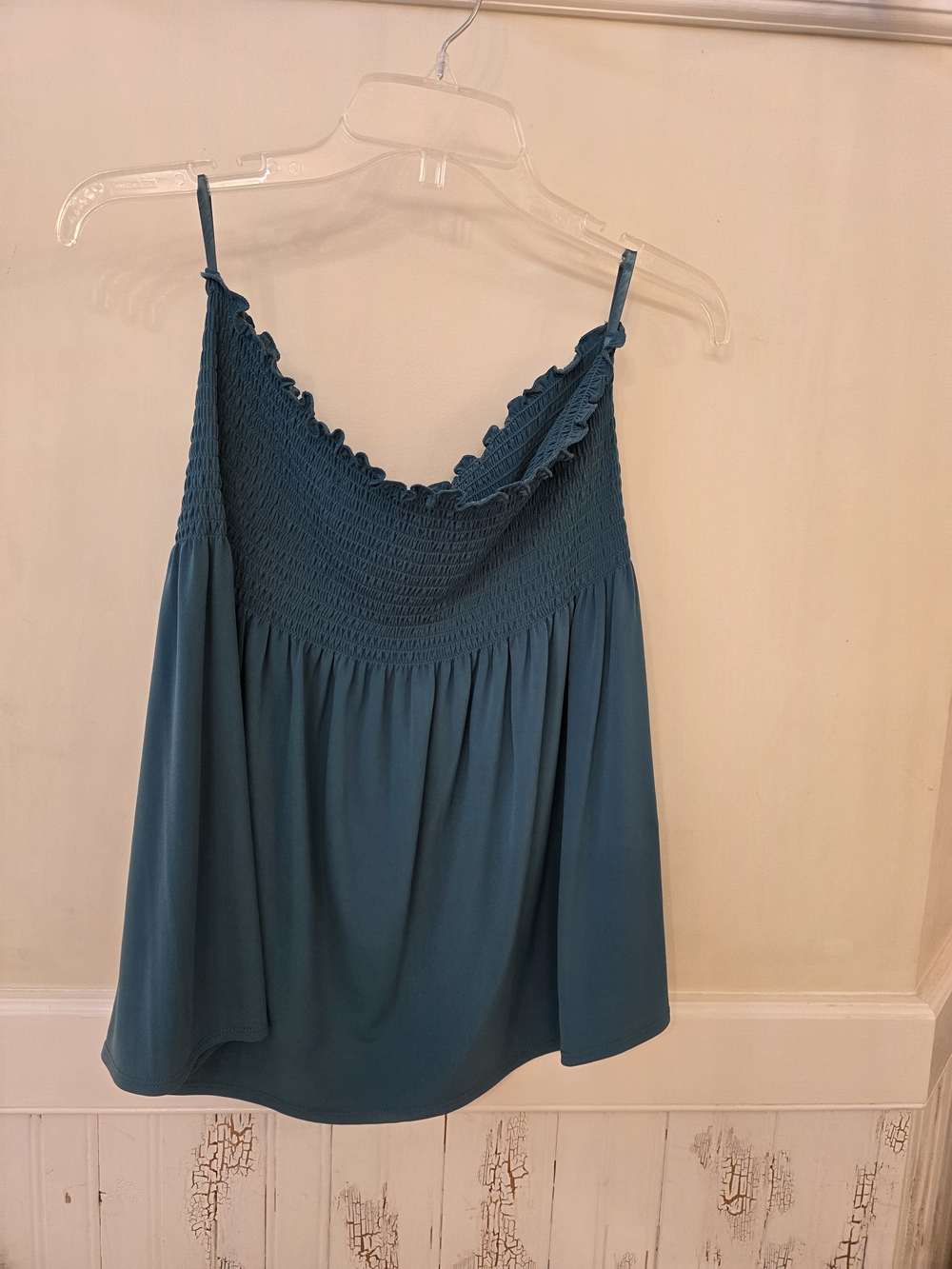 BCBGMaxAzria Teal Smocked Strapless Top